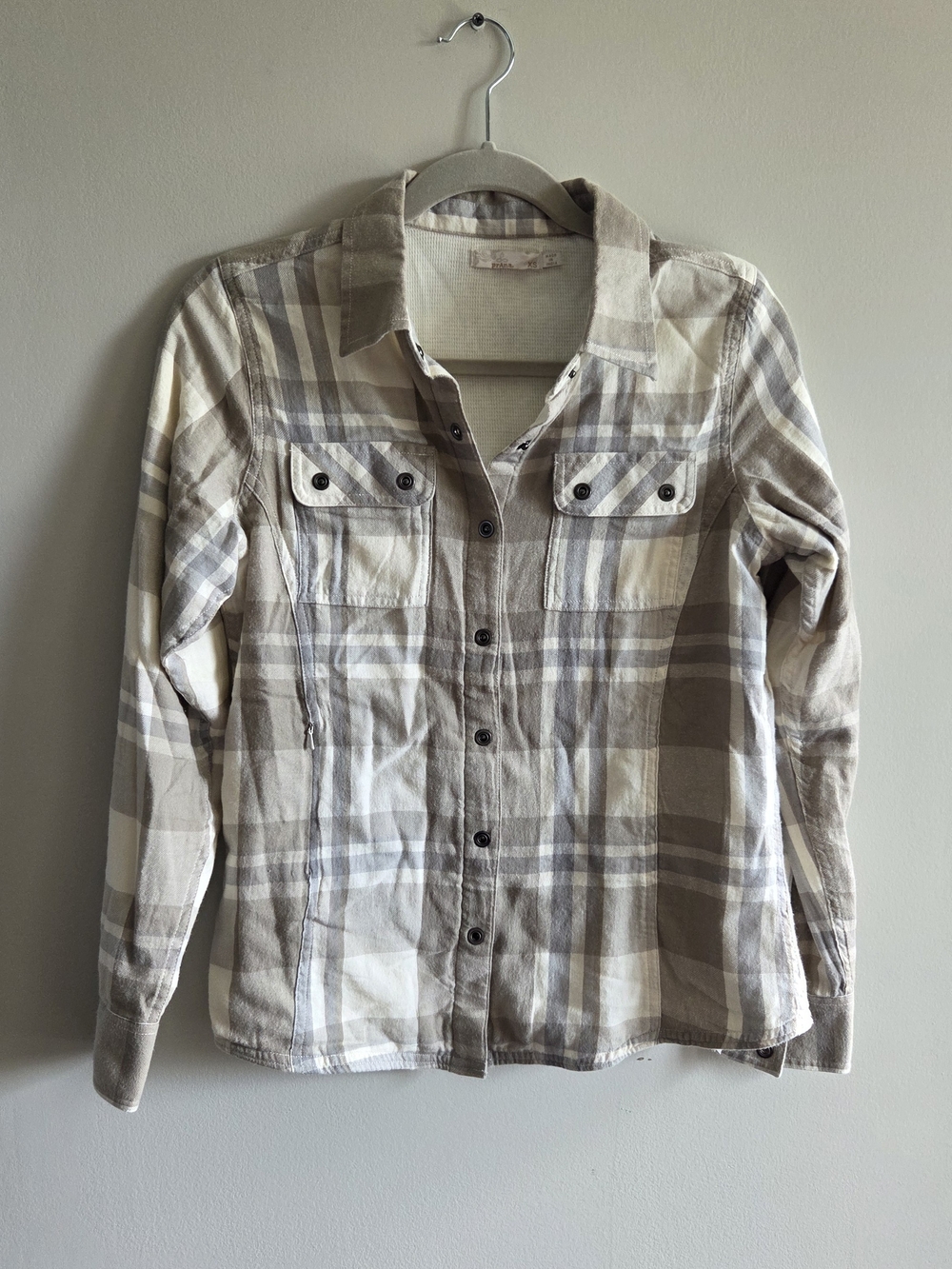 Prana Beige and White Plaid Button-Down Shirt